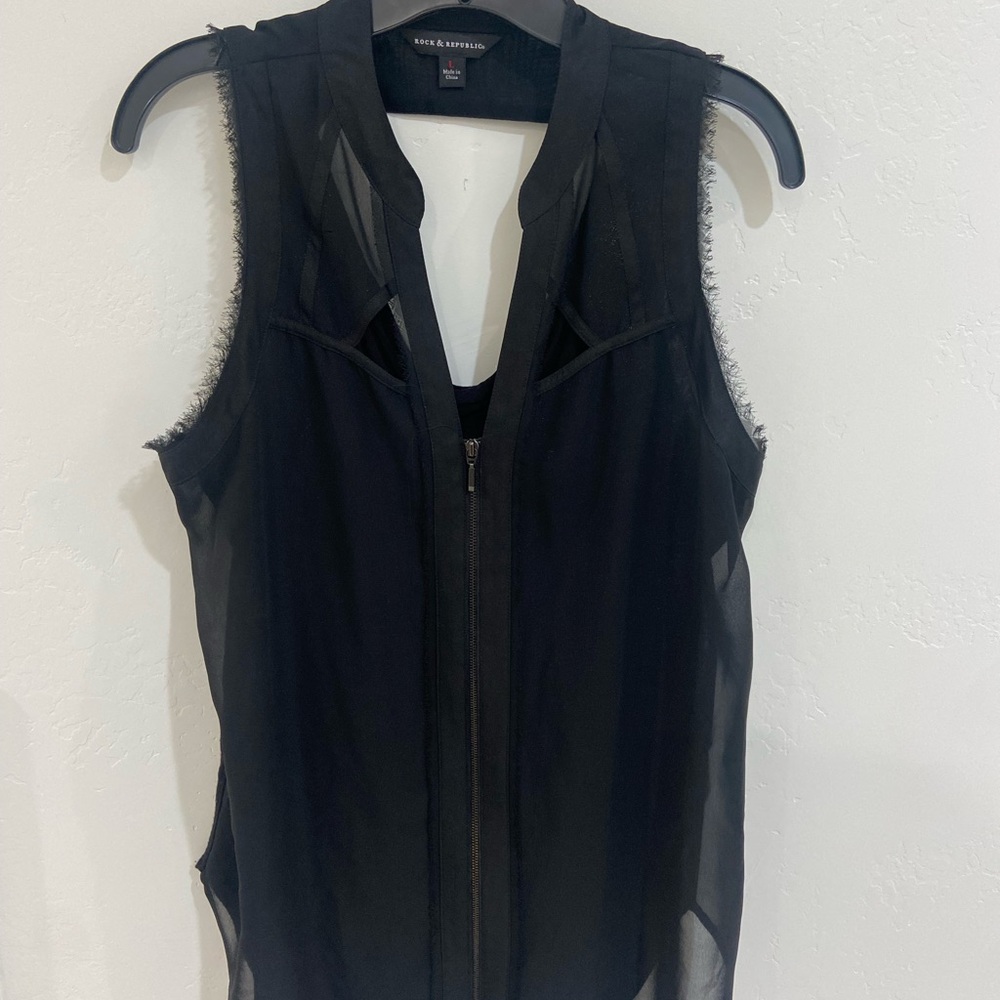 Rock & Republic Black Sheer Sleeveless Blouse